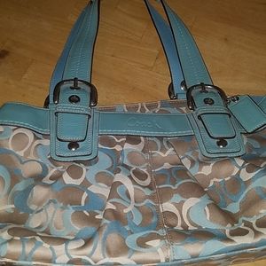 Coach Light Blue & Tan Satchel.